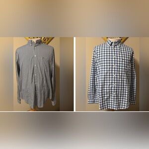 Lacoste Men's Navy and White Gingham and Checkered Long-sleeve Shirts Size 44/XL